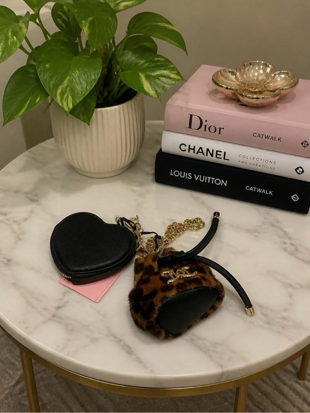 Juicy Couture Leopard Faux-Fur Mini Bag Charm with Black Heart Coin Purse